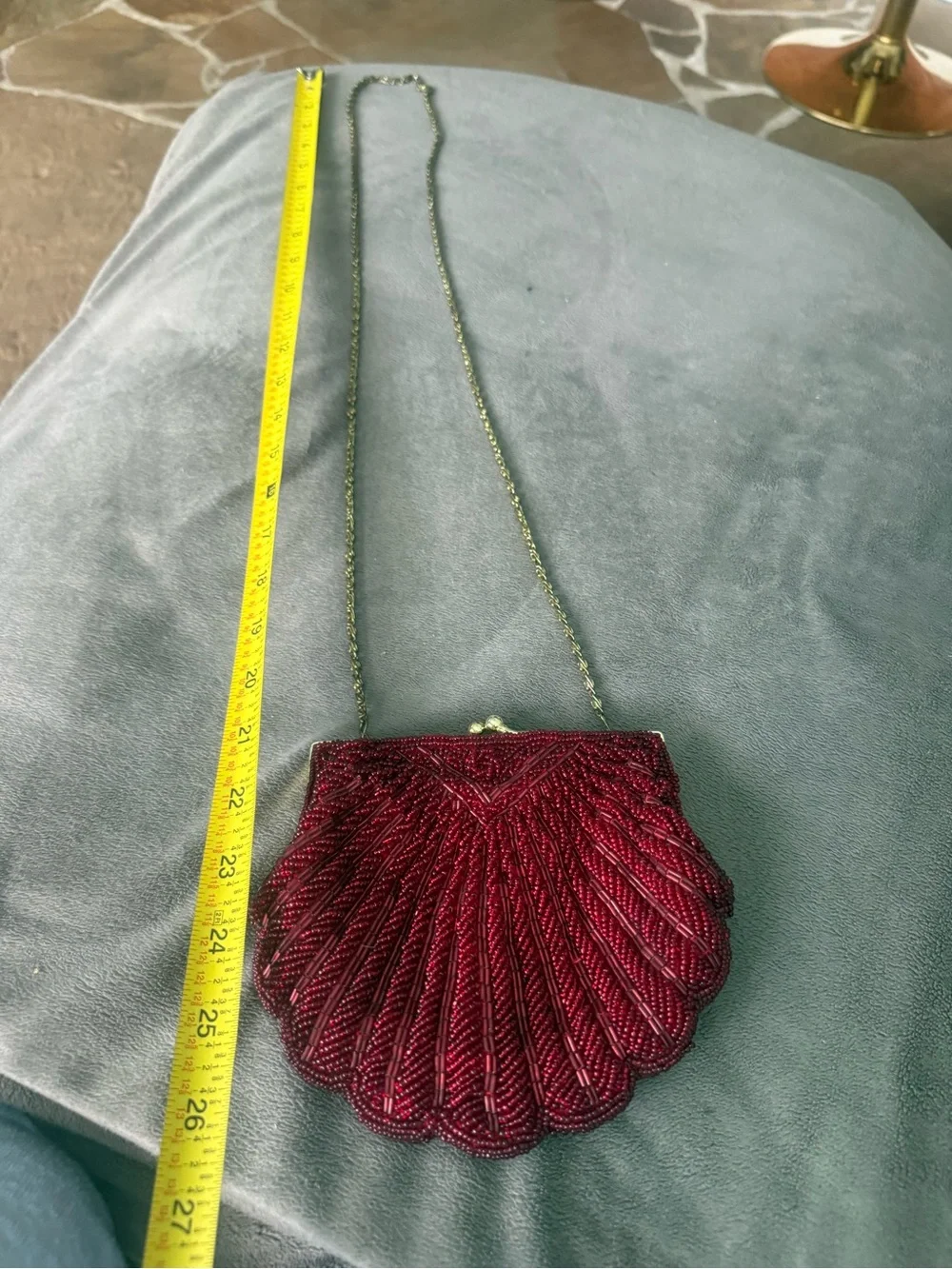 Vtg burgundy clamshell seashell mermaid cocktail clutch bag